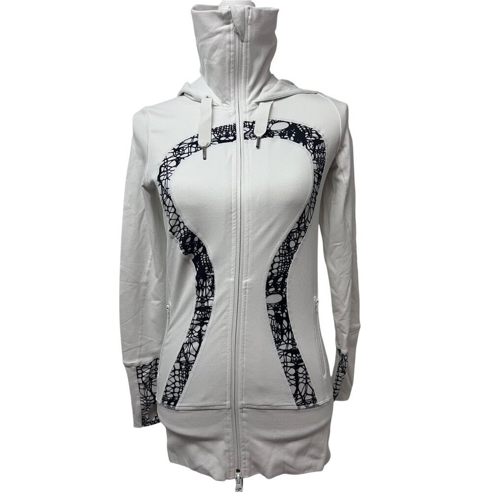 Lululemon Womens White Scuba Hoodie Zip Up Jacket Sz 4 Zip Pockets Logo Hardware - Picture 5 of 15